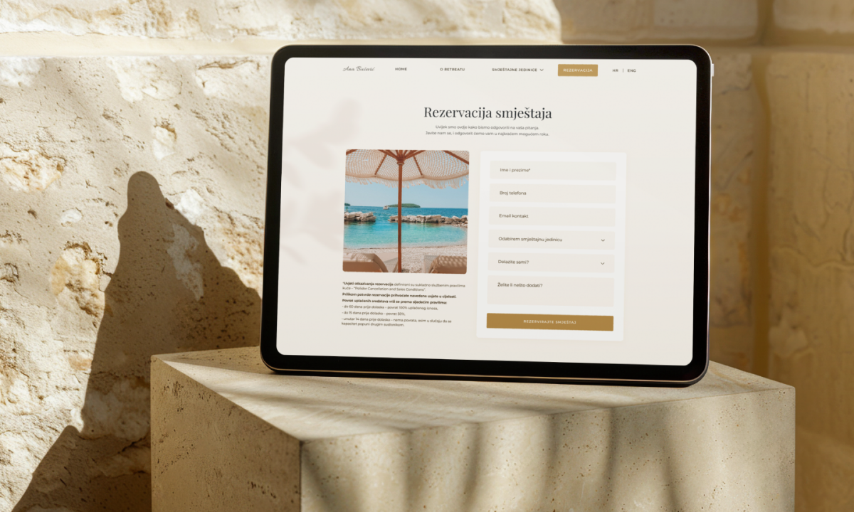 Detalj primjene vizualnog identiteta za Luxury Freedom Retreat