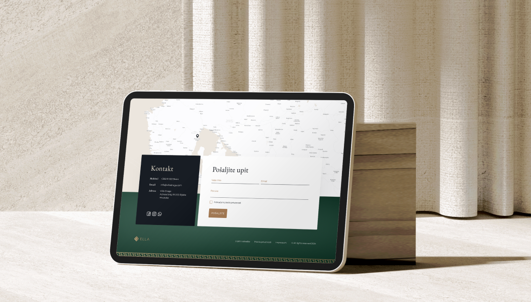 Prikaz web stranice za Villa Ella na desktop uređaju